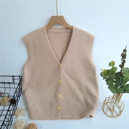 Ladies sweater vest 2021 autumn and winter fashion new style V-neck solid color knitted loose top casual all-match