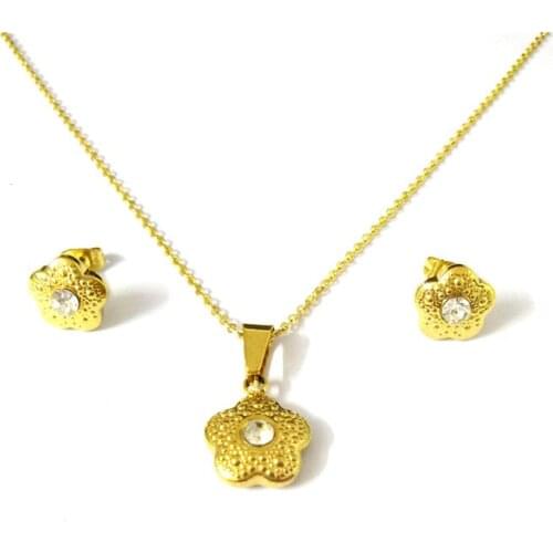 FairLadyHood White Crystals Simple Five Pointed Star Fashion Stainless Steel Jewelry Sets For Women Necklaces Earrings Sets