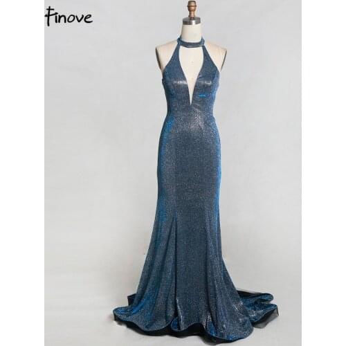 Finove 2020 New Evening Dress Sexy Halter Reflective Dress Backless Sequin Long Length Mermaid Dress In Women Dresses Plus Size