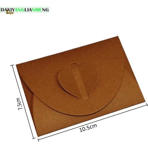 100x size: 10.5x7.5cm Heart Clasp Kraft Paper Envelope for Business VIP Card Mini Wedding Party Invitation Card name cards