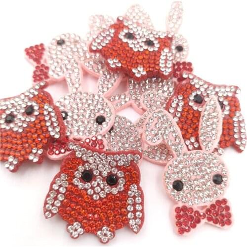 30Pcs/Lot Shiny Diamond Rabbit Owl Appliques For Children Headwear Hair Clip Accessories And Garment Patches