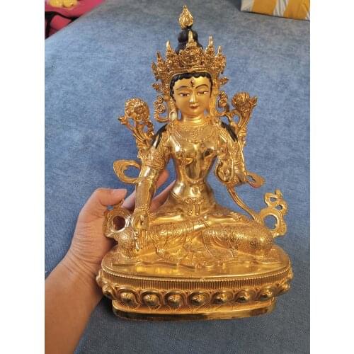 30CM large Buddhism gold gilding Tara Guan yin PU SA Buddha statue brass statue HOME family safety Health effective protection