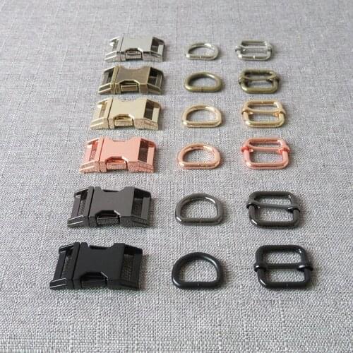 50 sets metal belt straps adjust slider release buckle D ring 20mm webbing for bag paracord pet dog collar harness accessories