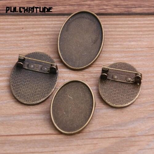 6pcs 20*30/18*25mm Inner Size Antique Bronze Oval Punk Toothed Brooch Cabochon Base Setting Charms Pendant