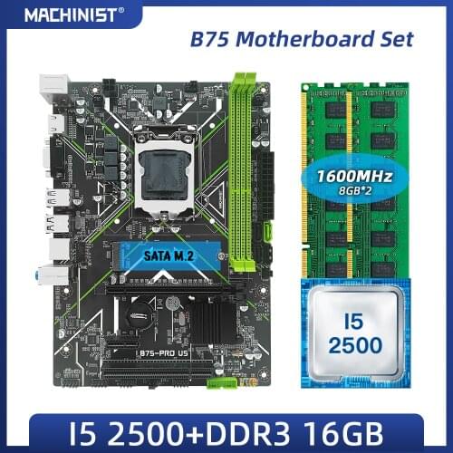 B75 motherboard LGA 1155 set kit with Intel I5 2500 processor DDR3 16G(2*8G) 1600MHz RAM memory SATA2 SATA3 NGFF M.2 B75-PRO-U5