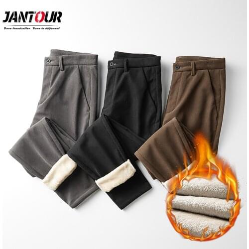 Jantou Pants Men Winter Fleece Casual Pants 2020 Fashion Corduroy Business Trousers Man Thick Black Brown Pants Male Size 28-38