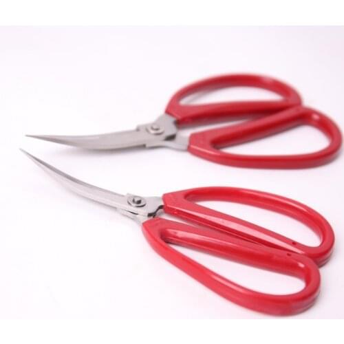 2pcs lot Wang wuquan curved blade red handle household scissors tempered quenched bent blade stainless steel bonsai scissors
