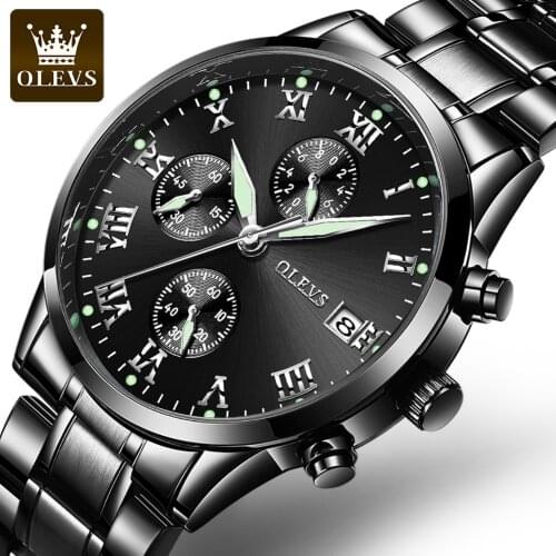 OLEVS Men Watch Luxury Stainless Steel Quartz Luminous Waterproof Wristwatches Fashion Dual Display Male Clock Relogio Masculino