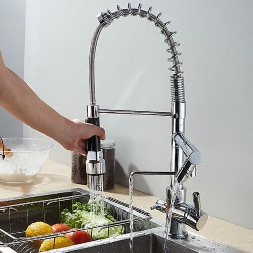 Pure Spring Chrome Kitchen faucet Dring Faucet Water Hot and Cold Rotating Kitchen Household Single Handle Mixer Tap Sink Faucet