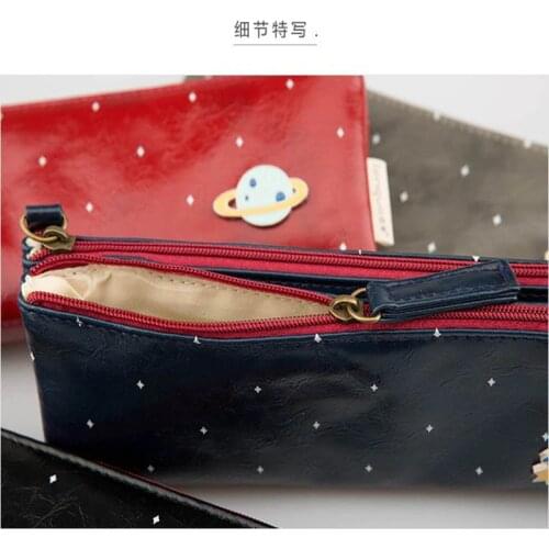 Double Pencil Bag PU Zipper Students Pen Holder Charming Star High Quality European Pencil Cases School Office Stationery Gifts