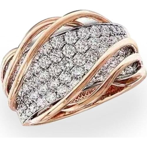 Hot Sale New Product Fashion Rose Gold White Round Zirconia Female Ring For Women Party Jewelry Accessories Size 6-11