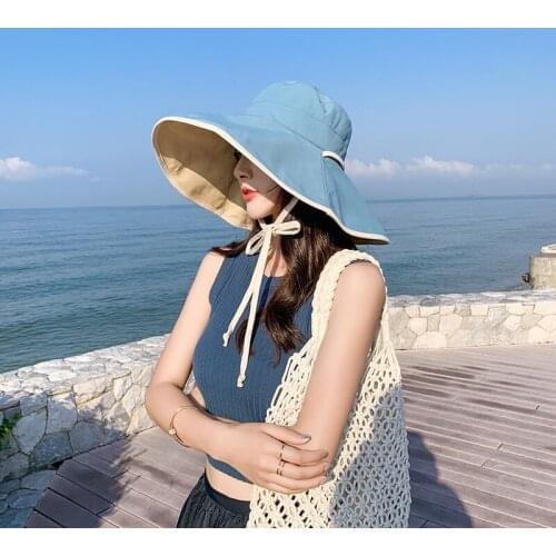 2020 anti-UV wide Brim cotton linen sun hat for women vacation summer panama foldable bucket hat large brim korean beach sun hat