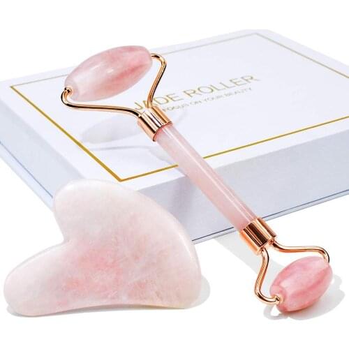 Jade Roller&GuaSha Rose Quartz Massager Facial Beauty Skin Care Tools Massage for Face Lifting Eyes Neck Body Muscle Relaxing
