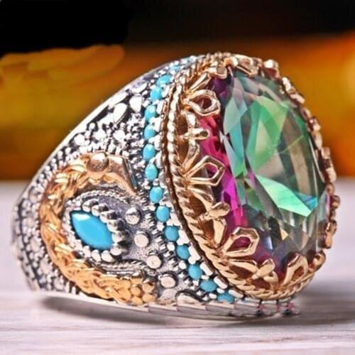 Turkish handmade 925 sterling silver jewelry Tourmaline stone mens ring