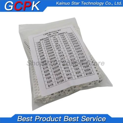 2000pcs 1206 SMD Resistor Kit Assorted Kit 1ohm-1M ohm 5% 80values*25pcs=2000pcs Sample Kit