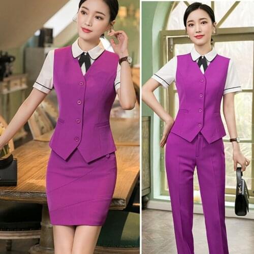 Office Lady Pants Suits Female 2020 New Vest and Pants Sets Autumn Plus Size Business Work Uniforms Formal Women Suits Pantsuits