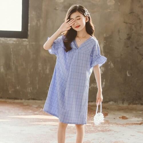 Summer Girls Dress Cotton V Neck Princess Costume Short Sleeve Kids Dresses for Girl Children Clothing 4 6 8 10 12 14 Years