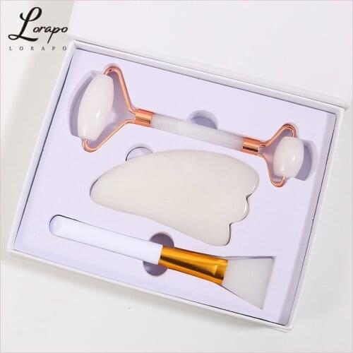 Facial Massager Jade Roller Natural White Jade Roller Massage Spatula Set Weight Loss Face-lift Beauty Facial Skin Care Tool