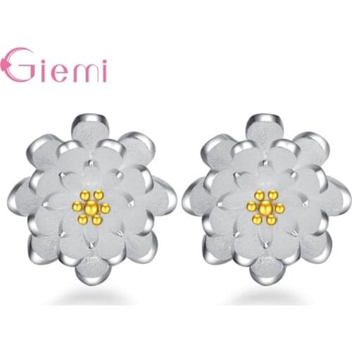 Fashion Plant Lotus Flower 925 Sterling Silver Stud Earrings For Women Jewelry Sweet Gold Color Earrings Piercing Jewelry