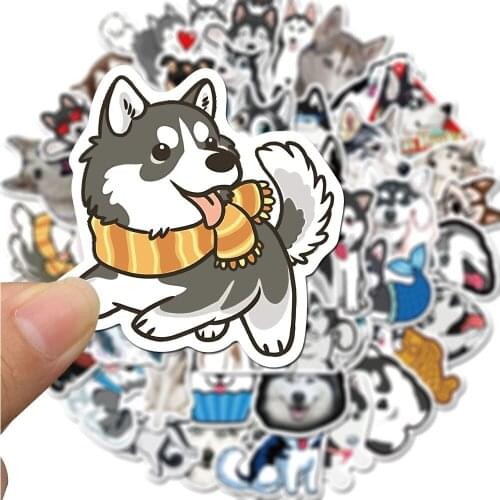 50pcs Waterproof Cartoon Pet Dog Stickers Cute Husky Sticker Skateboard Luggage Laptop Children Graffiti Sticker Decal Kids Toy