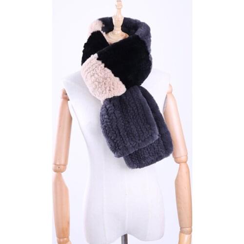 2020 New Fashion Patchwork Womens Real Rex Rabbit Fur Knitted Long Winter Scarf Fur Scarves Muffler Wraps Neck Warmer Soft Warm
