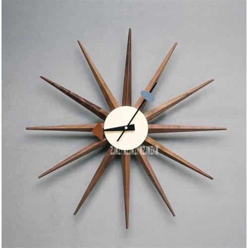 New Creative Home Decoration Clock Modern Nordic Minimalist Living Room Bedroom Silent Electronic Walnut Wall Clock (W48*H48cm)