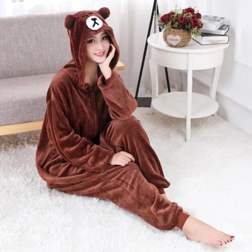 Animal Women Men Pajama Adult Cartoon Bear Kigurumis Zipper Flannel Winter Warm Sleepwear XXL Suit Funny Festival Overalls