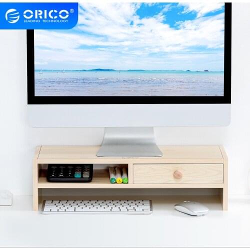ORICO Wooden Monitor Stand Riser Computer Universal Desktop Shelf Holder Bracket with Drawers Keyboard Storage Organizer for PC