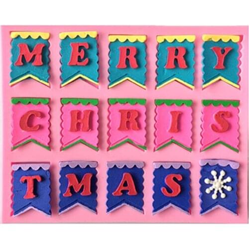 Christmas Flag Silicone Embossed Molds Chocolate Fondant Cake Mould Baking Cake Decorating Tools Clay Cookies Mould