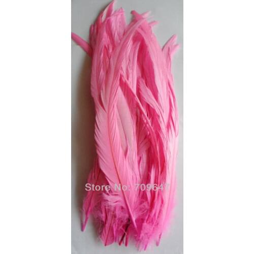 Pink Feather! Plumas Decorativas ! 50Pcs/Lot Dyed Pink Colour 12-14inches/30-35cm Rooster Tail Coque Feathers For Costume&Mask