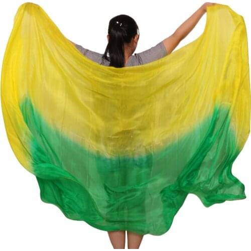 New 100% Silk Belly Dance Veil 5mm 250/270*114 cm Gradient Colors Yellow+Green Hand Dyed Belly Dance Silk Veil Can Be Customized