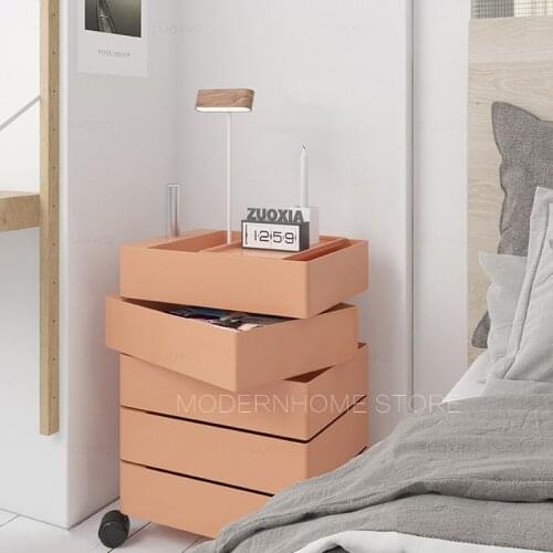 Modern Fashion Popular Ins loft design Colorful Swivel revolve removable storage cabinet drawer with Wheel Bedside Table 1PC