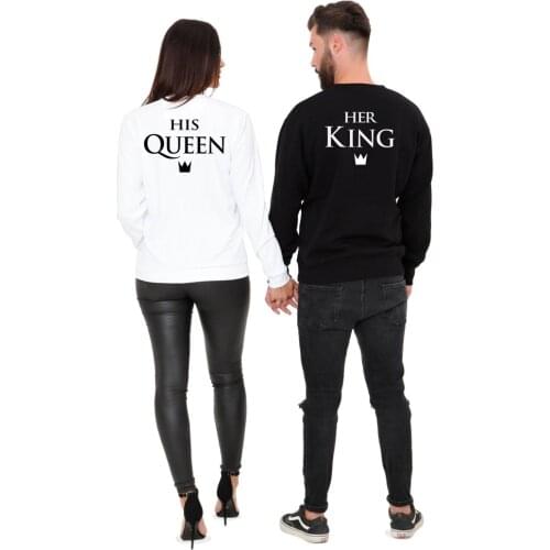 Skuggnas His Queen Her King Couple Sweatshirt Black White Hoodies matching Couples Jumper Long Sleeve Fashion Matching Tops