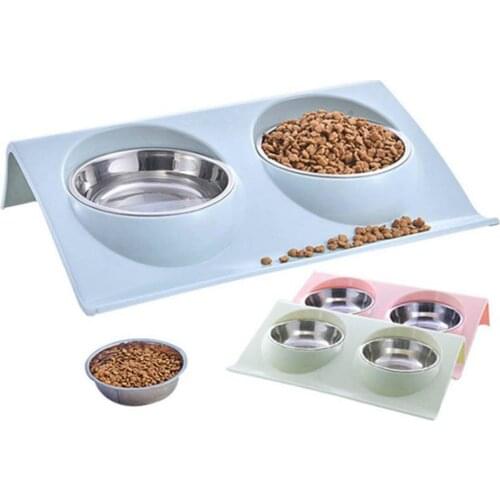 Stainless Steel Pet Dog Double Bowls Food Plate Teddy Dog Cat Food Basin Puppy Pet Dogs Cats Feeding Supplies