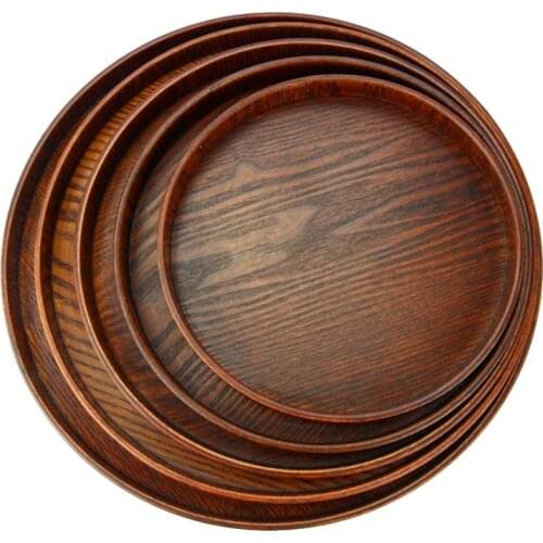Solid Wood Round Plate Tea Fruit Food Bakery Serving Tray Dishes Platter Plate HR
