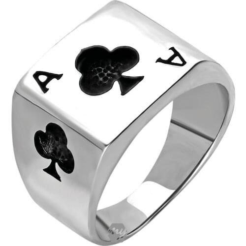 Solid 925 Sterling Silver Ace of Clubs Mens Ring