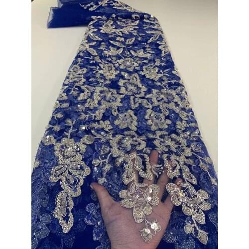 2021 New Arrival African French Tulle Fabric Beaded Lace Latest Nigerian Sequins Fabric 5Yards Net Voile Lace For Party Dress