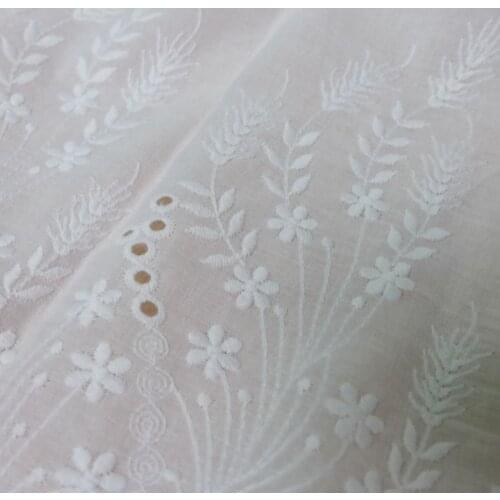 Unique Elegant Ivory White 100% Cotton Embroidery fabric Lace Trim Lace Eyelet Fabric For Sewing Supplies, Costume Design