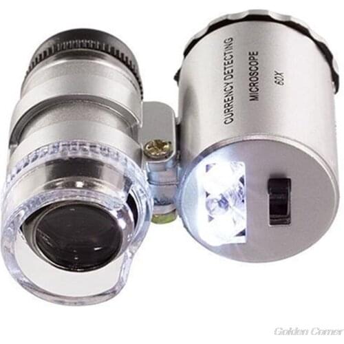 Mini 60X Magnifier Microscope UV Jeweler Loupe currency Detector with LED Light F25 21 Dropshipping