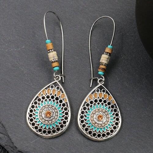 Vintage Bohemian Drop Earrings for Women Crystal Colorful Handmade Beads Long Earrings Enamel Ethnic Boho Fashion Jewelry