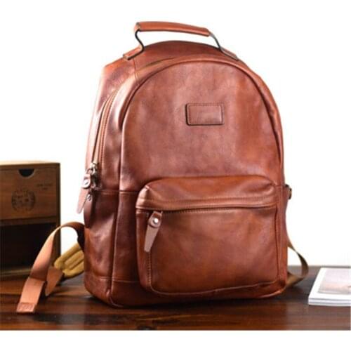 Vegetable tanned leather handmade bag large capacity leather backpack simple retro mens first layer leather computer backpack