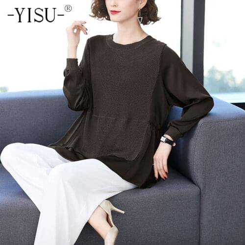 YISU Spring Women clothing Sweater O-Neck Solid color Knitted Pullover Bat sleeve Long sleeve Female Thin Jumper