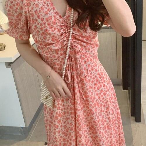 Sexy V-neck Split Summer Women Long Dress 2021 Fashion Plus Size Pink Floral Print Sundress Elegant Casual Puff Sleeve Vestidos