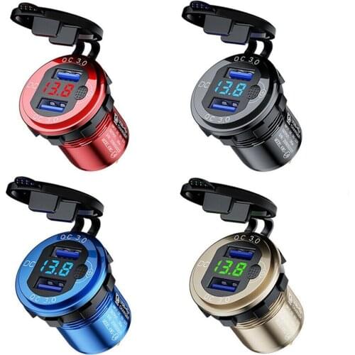 1pcs Waterproof Dual Ports USB 3A Quick Charger Socket Adapter Power Outlet Display Voltmeter for 12-24V Car Boat Motorcycle