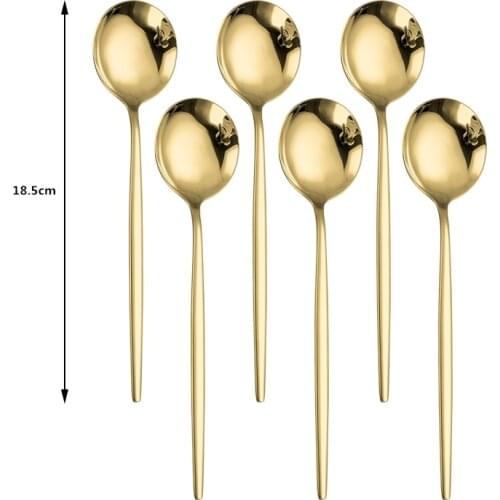 12 Colors Desssert Spoon Flatware Set and 6-pieces Gold Spoon Sets Stainless Steel Golden Cultery Dinnerware Spoon Tableware Set