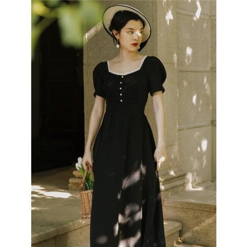 2020 new fashion womens clothing Square Collar Vintage Puff Sleeve dress dresses women dress