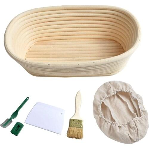 25cm 10 inch Oval Bread Proofing Basket Sourdough Proving Linen Liner + Bread Cutter +Bread Lame + Bread Brush for Professional