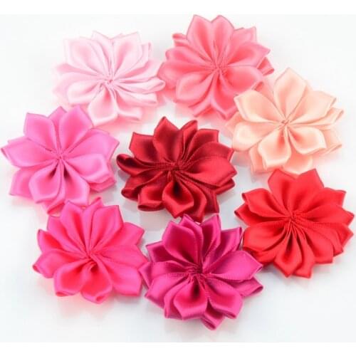 32pcs/lot 4.5CM Star Shaped Mini Satin Ribbon Fabric Flower For Kids Girl Headband Hairpin Accessories Wholesale Craft Flowers