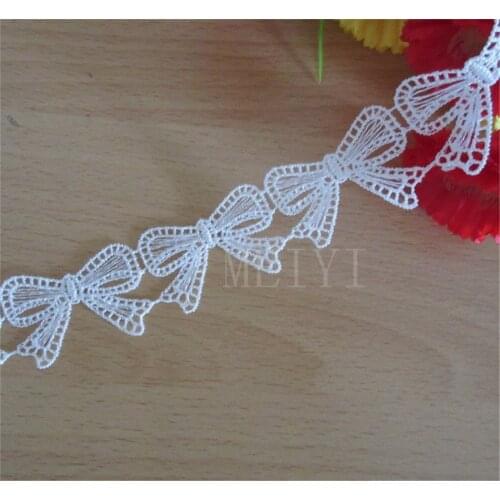 50x White Butterfly Bow Polyester Lace Trim Ribbon Fabric Embroidered Applique Sewing Supplies Craft Wedding Dress Decoration