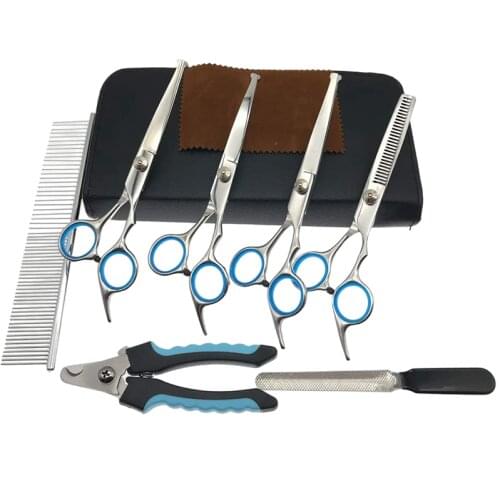9Pcs Pet Round Tip Safety Plastic Handle Haircut Shears Comb Nail Trimming Scissors Curved Pet Grooming Set